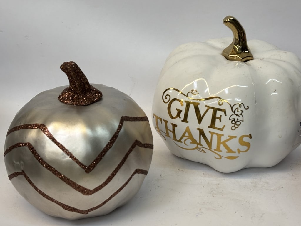 (3) Porcelain/Plastic Pumpkins - 2