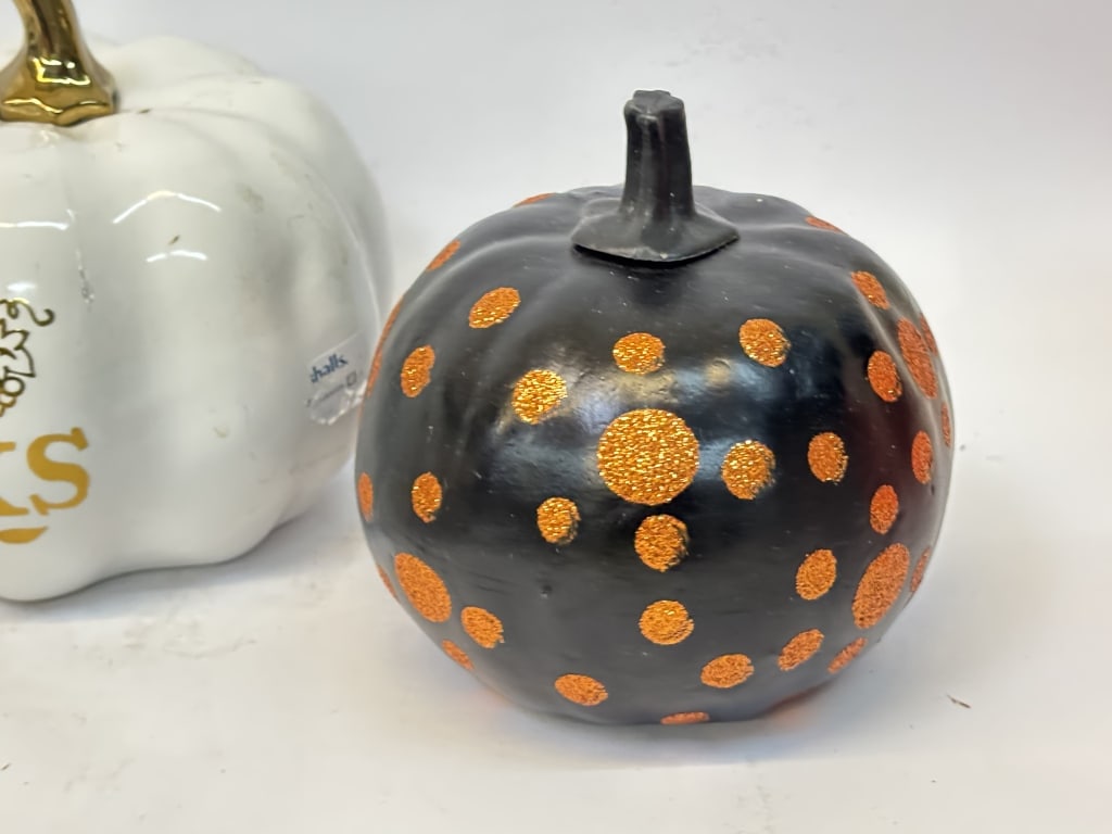 (3) Porcelain/Plastic Pumpkins - 3