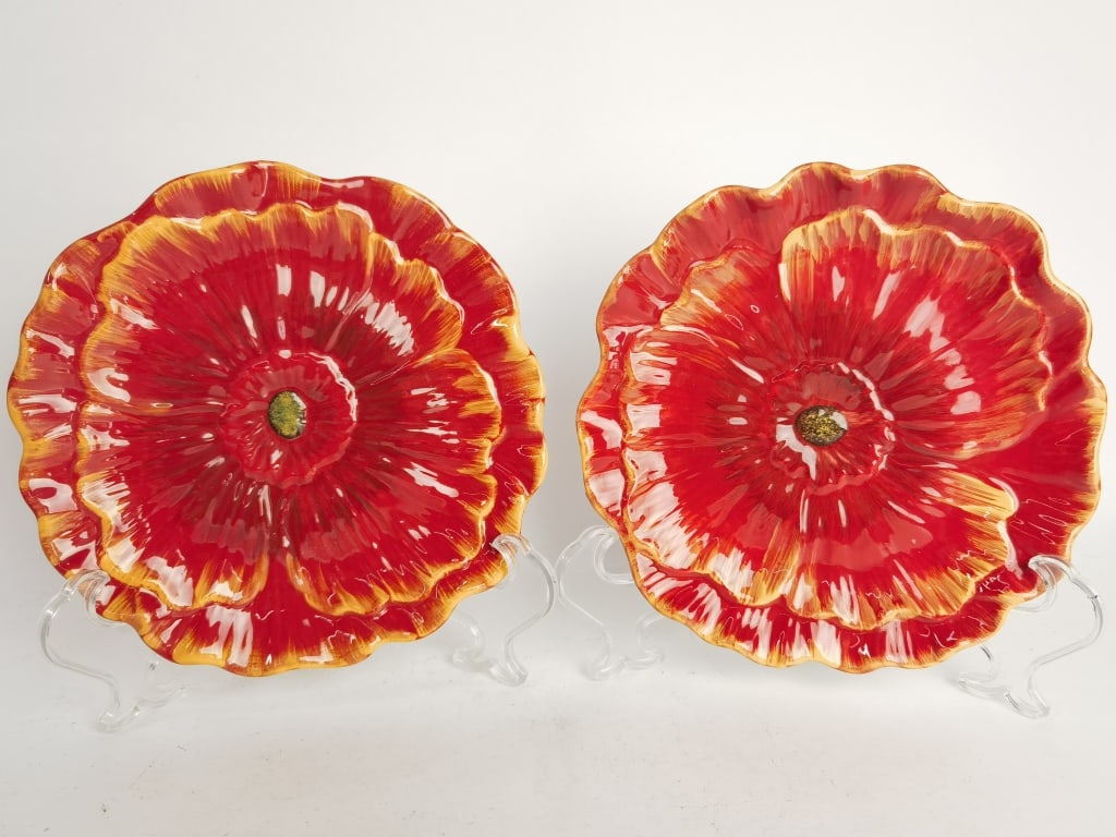 (2) Pier1Imports Porcelain Poppies Plates: (2) Pier1Imports Porcelain Poppies Plates, 7.75in