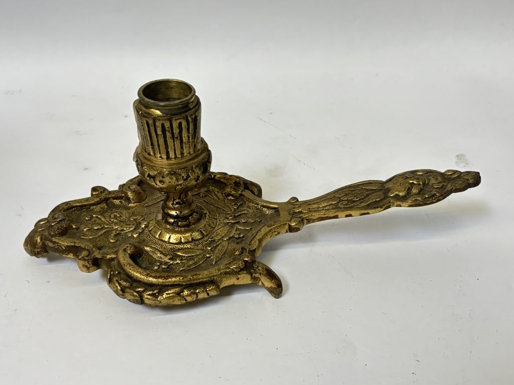 Antique Victorian Brass Candle Holder with Handle: Antique Victorian Brass Candle Holder with Handle, 9.5in by 4in