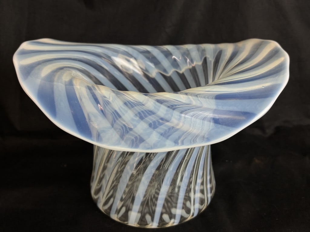 Vintage Fenton White Opalescent Glass Hat Vase (1 of 6)