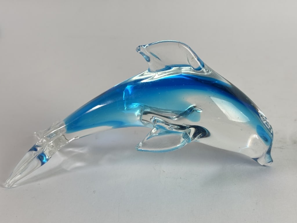 Vintage Blue/Clear Art Glass Dolphin (1 of 4)