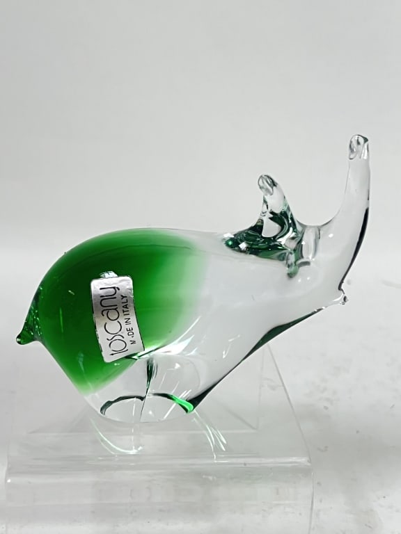Vintage Toscany Italy Glass Rhinoceros: Vintage Toscany Italy Glass Rhinoceros, 3in by 4.25in