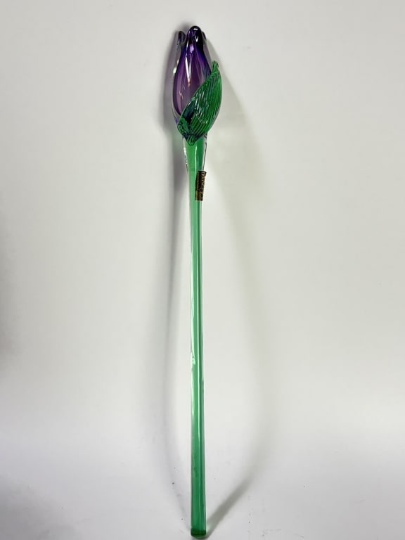 Vintage Mikasa Art Glass Purple Flower: Vintage Mikasa Art Glass Purple Flower, 13.75in