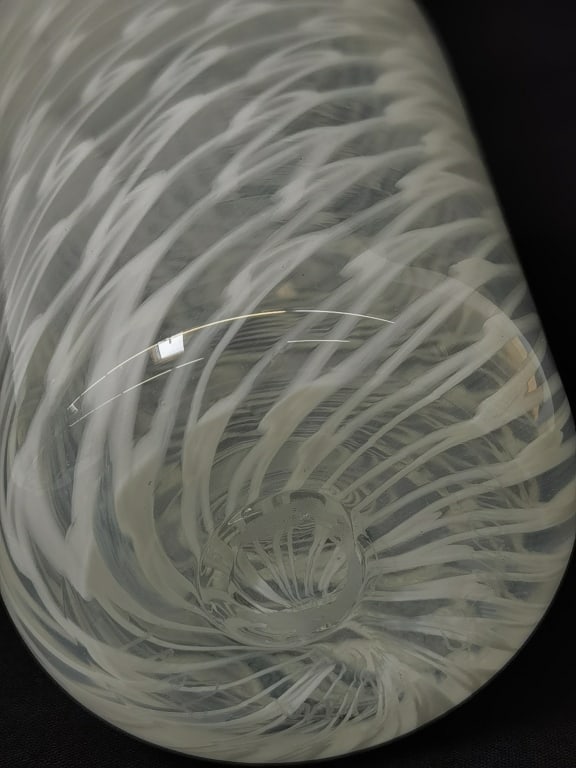 2001 Signed White Pulled Pattern Glass Vase - 4
