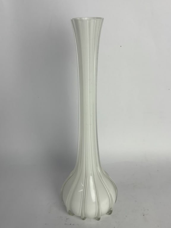 Vintage White Ribbed Glass Bud Vase (1 of 3)