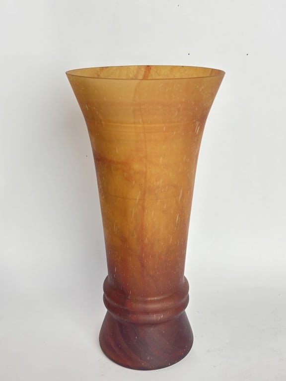 Vintage Amber Swirl Art Glass Vase: Vintage Amber Swirl Art Glass Vase, 9.25in