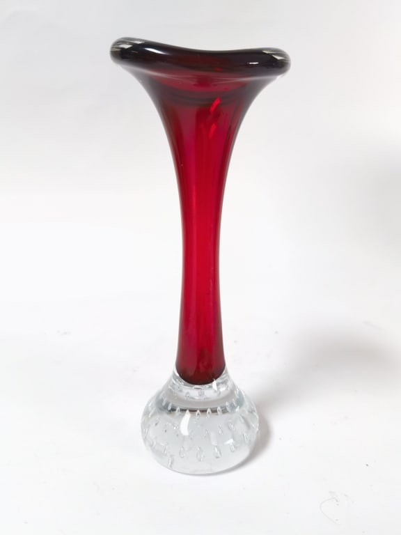 Vintage Red Controlled Bubble Vase - 2