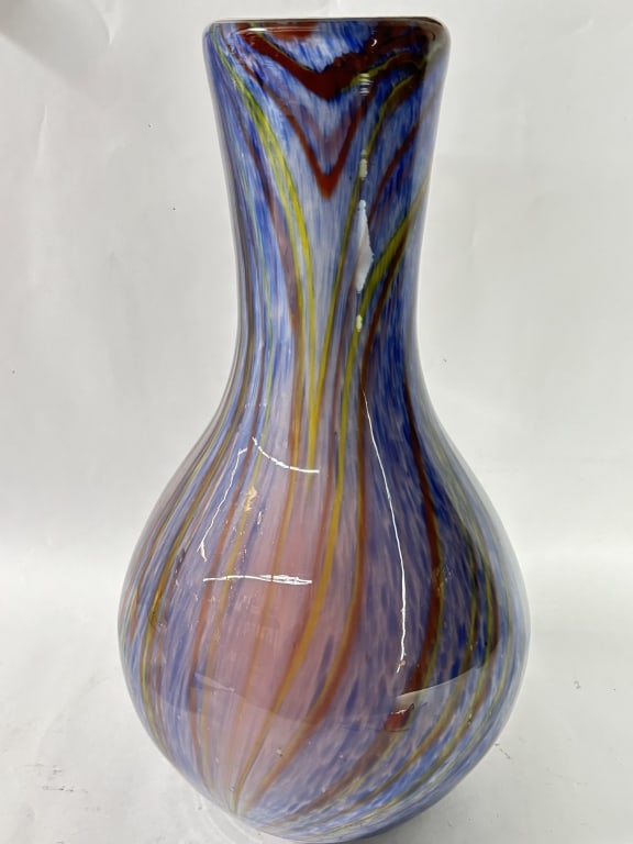 Vintage Murano Italy Pulled Stripe Art Glass Vase: Vintage Murano Italy Pulled Stripe Art Glass Vase, 13.75in
