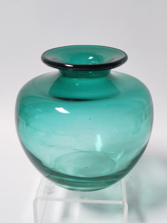 Antique Hand Blown Teal Green Glass Vase (1 of 3)