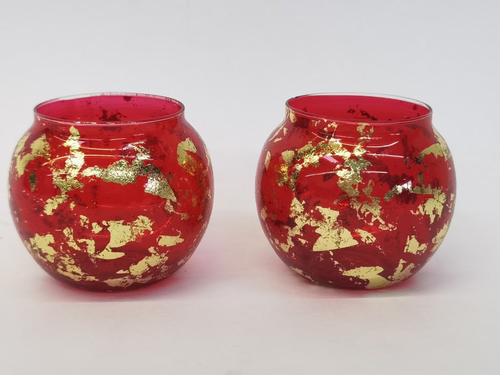 Pr. of Gilt Red Glass Voitives (1 of 2)