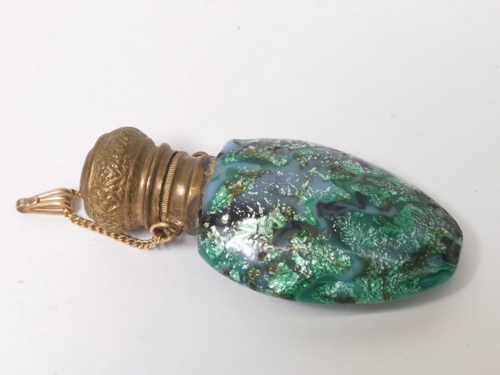 Antique Art Glass Perfume Bottle Pendant: Antique Art Glass Perfume Bottle Pendant, 2.75in