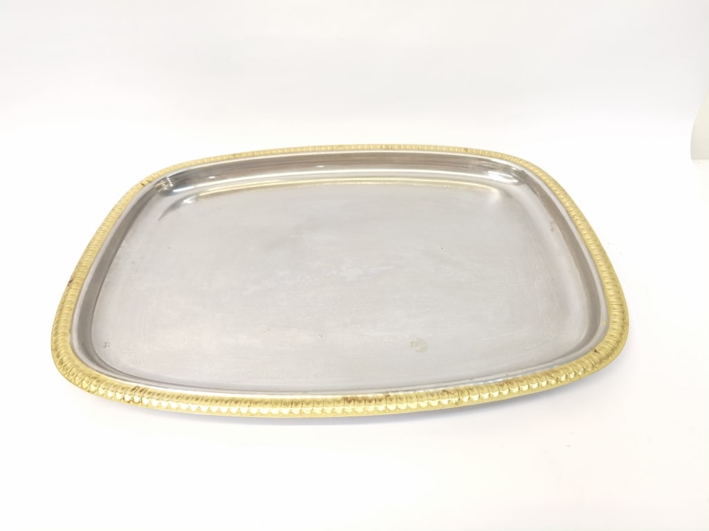 Gold-Tone Trim Stainless Steel Tray: Gold-Tone Trim Stainless Steel Tray, 18in by 13.5in