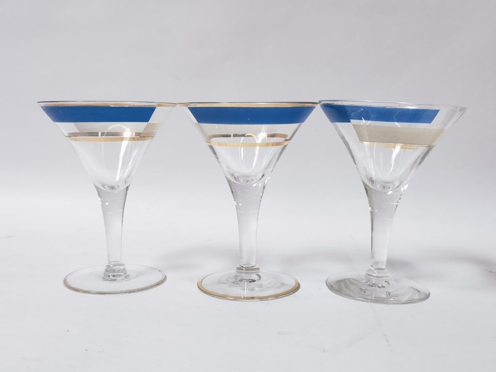 (3) Vintage Gold/Blue Rim Martini Glasses (1 of 3)