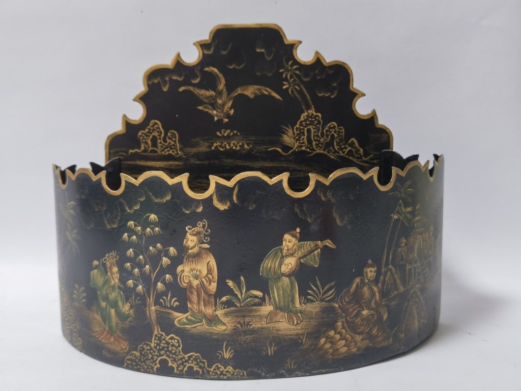 Vintage Chinoserie Hand Painted Metal Mail Box (1 of 4)