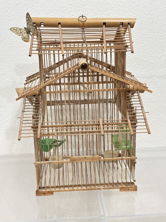 Vintage Bamboo Bird Cage: Vintage Bamboo Bird Cage, 21in by 15in by 15in