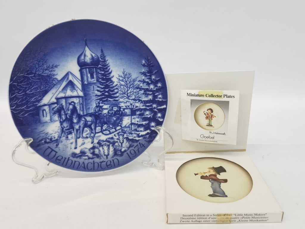 Goebel Hummel Miniature Plate and Bareuther Plate: Goebel Hummel Miniature Plate and Bareuther Plate, 8in, 4in