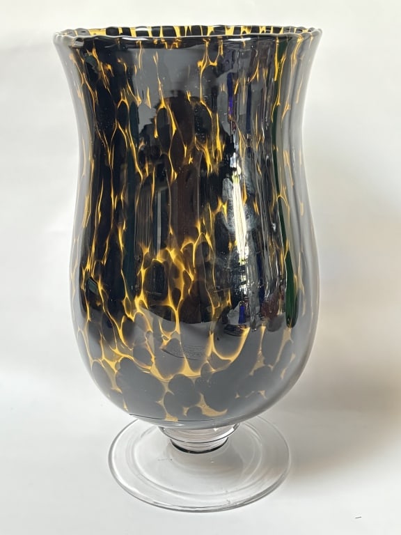 Large Vintage Tortoise Shell Hand Blown Glass Vase (1 of 3)