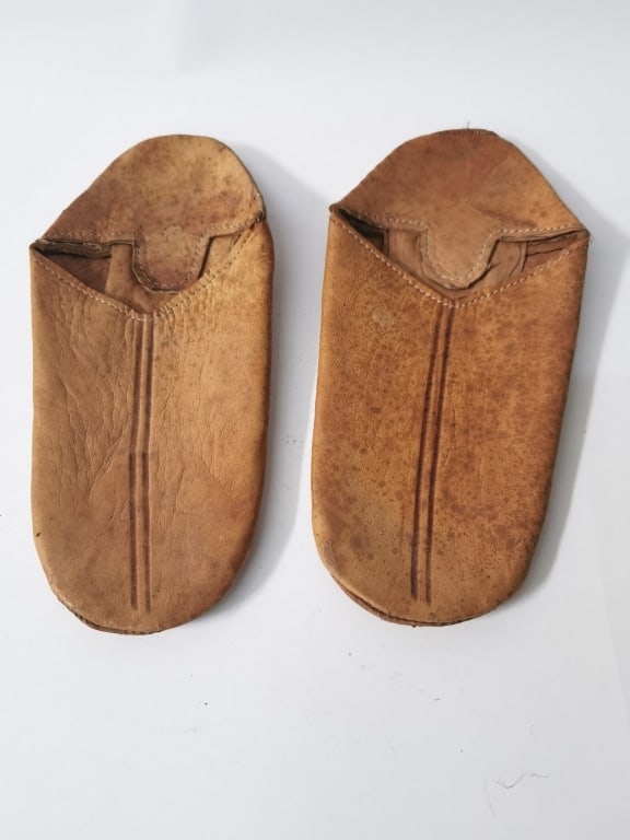 Pr. of Native American Tan Suede Leather Slippers (1 of 3)