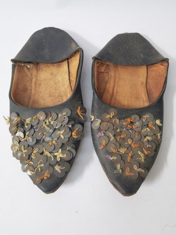 Vintage Black Leather Slippers with Sequin Embroid (1 of 3)