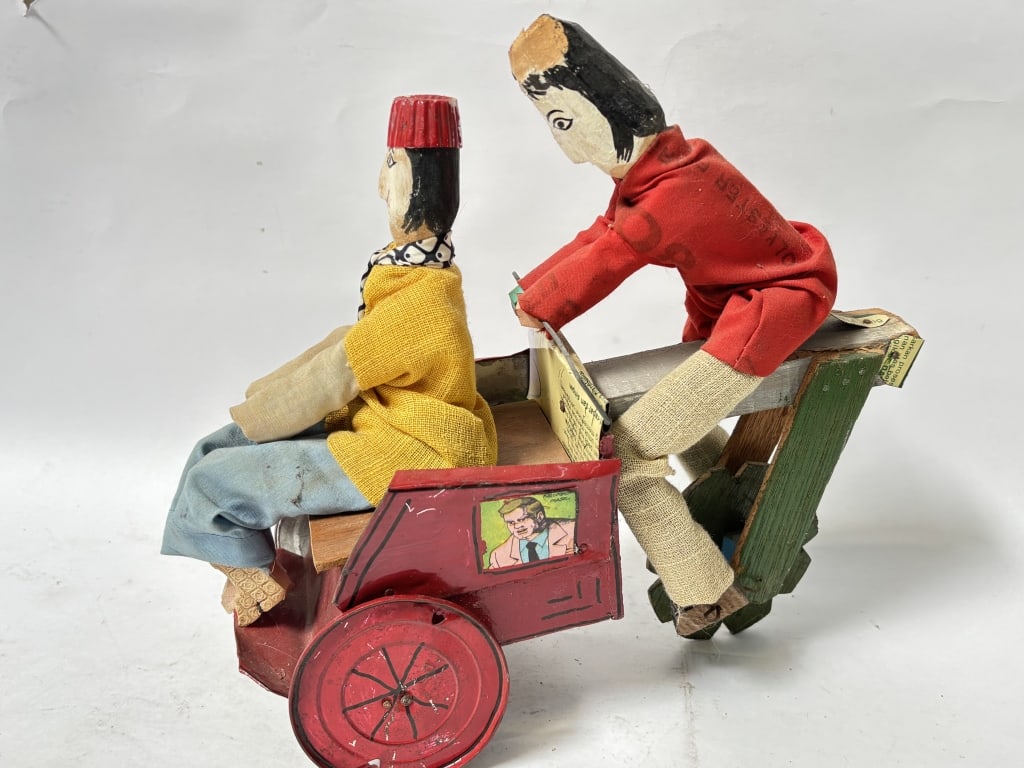 Vintage Folk Art Figural Toy with Cast Iron Cart (1 of 3)