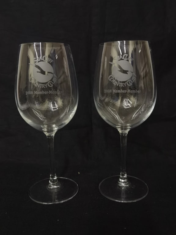 Pr. of Seacliff Country Club Commemorative Wine Gl: Pr. of Seacliff Country Club Commemorative Wine Glasses, 9.25in