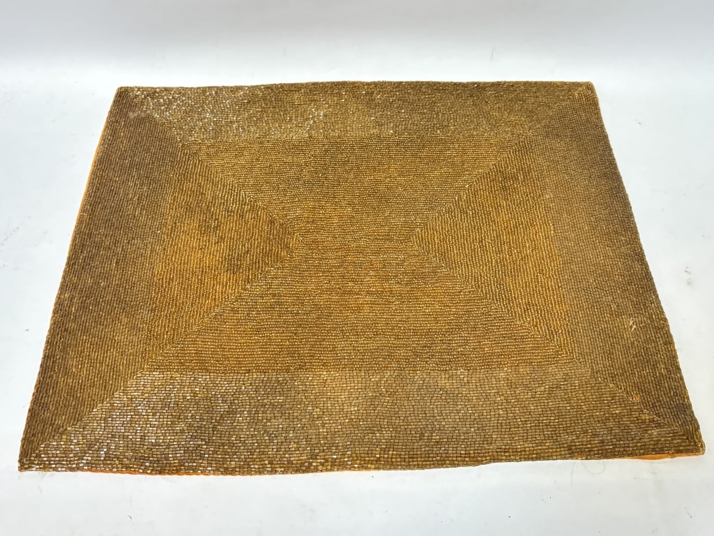 Vintage MCM Gold-Tone Beaded Coaster: Vintage MCM Gold-Tone Beaded Coaster, 16.5in by 14in