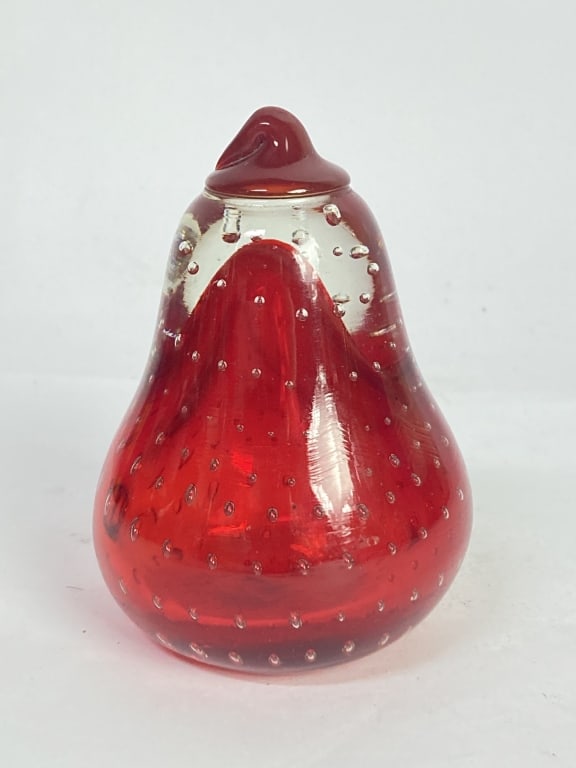 Vintage Controlled Bubble Red Glass Pear Paperweig (1 of 3)