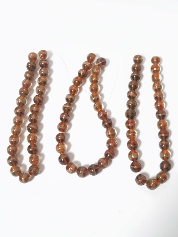 (3) Strands of Glitter Amber Glass Beads: (3) Strands of Glitter Amber Glass Beads, 0.5in