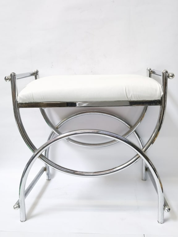 Vintage Silver Chrome Frame Ottoman: Vintage Silver Chrome Frame Ottoman, 20.5in by 19.5in by 13.5in