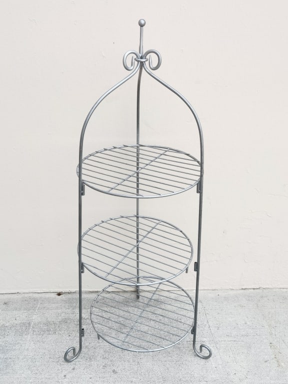 Silver-Tone Metal Three-Tier Rack: Silver-Tone Metal Three-Tier Rack, 44in by 15in