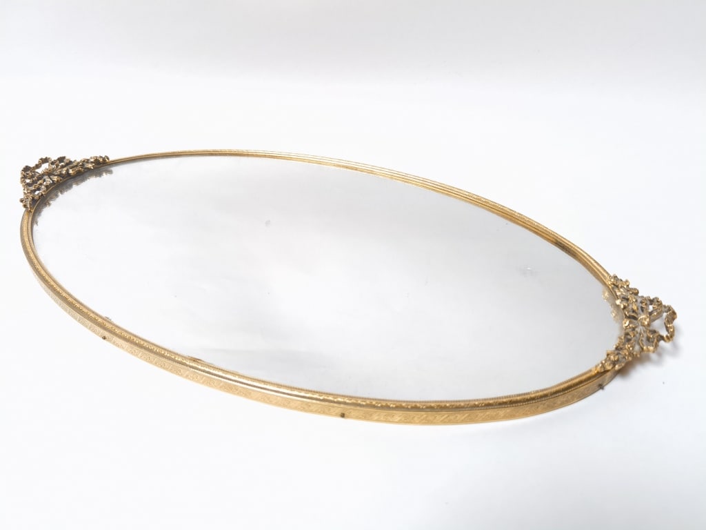 Vintage Gilt-Metal Oval Mirror Vanity Tray (1 of 4)