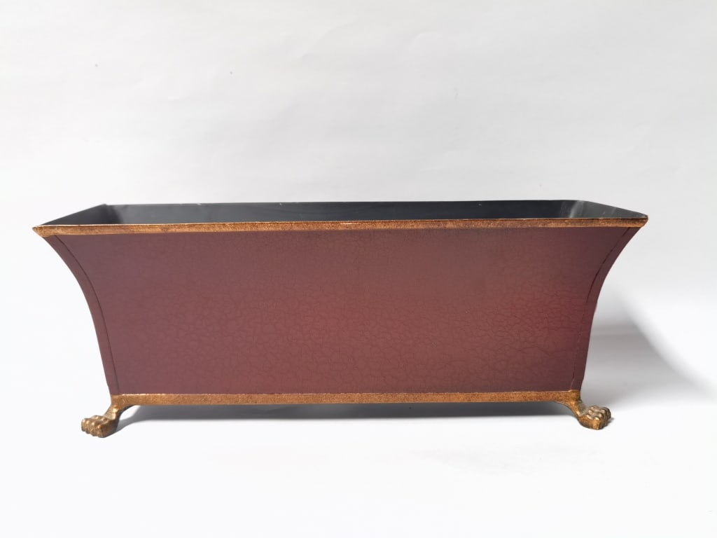 Contemporary Burgundy Faux-Leather Trough Planter: Contemporary Burgundy Faux-Leather Trough Planter, 15in by 6in by 5in