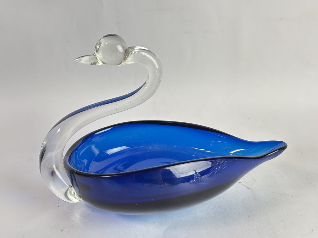 Vintage Cobalt Blue Glass Swan Candy Bowl (1 of 3)