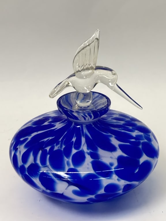 Vintage Blue Art Glass Perfume Bottle (1 of 4)