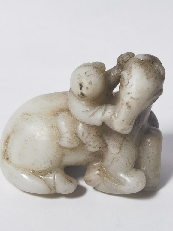 Vintage Chinese Jade Carved Boy with Horse: Vintage Chinese Jade Carved Boy with Horse, 2.5in by 2in