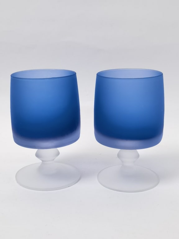 (2) Frosted Cobalt Blue Glass Wine Glasses (1 of 3)