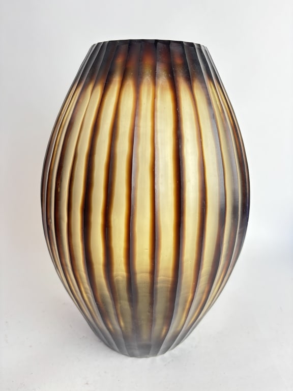 Amber Ribbed Glass Vase (1 of 3)