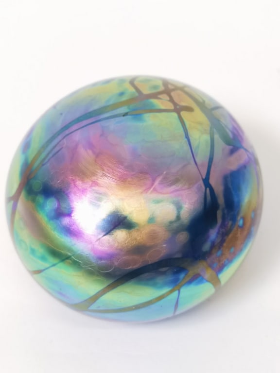 Vintage Signed Levay Iridescent Art Glass Paperwei (1 of 5)