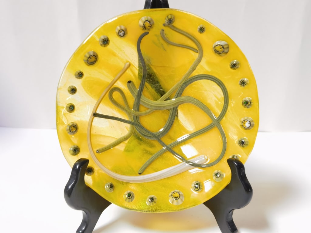 Vintage Yellow Art Glass Shallow Bowl (1 of 3)