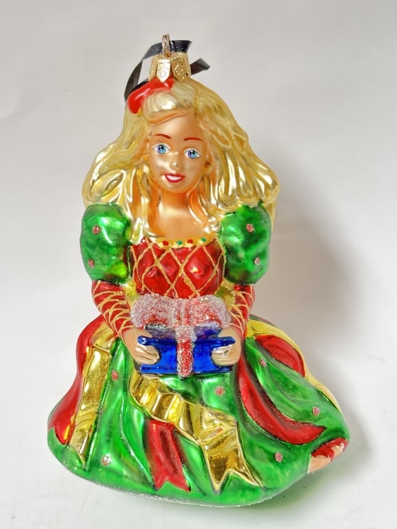 Vintage Christmas Girl Glass Ornament: Vintage Christmas Girl Glass Ornament, 7in