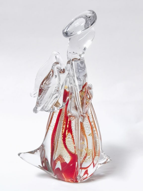 Vintage Murano Italy Glitter Red Art Glass Angel: Vintage Murano Italy Glitter Red Art Glass Angel, 8in