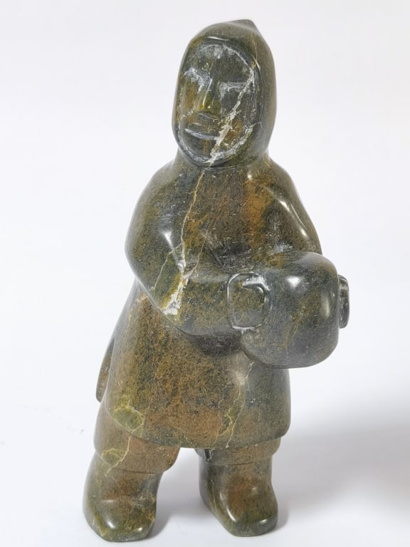 Vintage Signed Nagjoogak Inuit Serpentine Carved F: Vintage Signed Nagjoogak Inuit Serpentine Carved Figurine, 6.5in