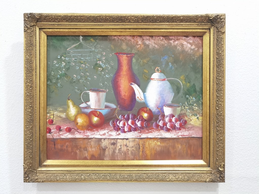 Signed Shine Still Life Oil Painting on Canvas: Signed Shine Still Life Oil Painting on Canvas, 24in by 20.5in