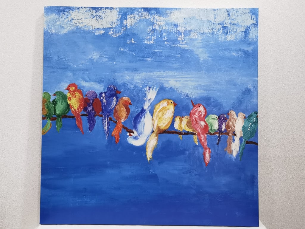 Colorful Birds Wall Decor on Canvas: Colorful Birds Wall Decor on Canvas, 35.5in by 35.5in