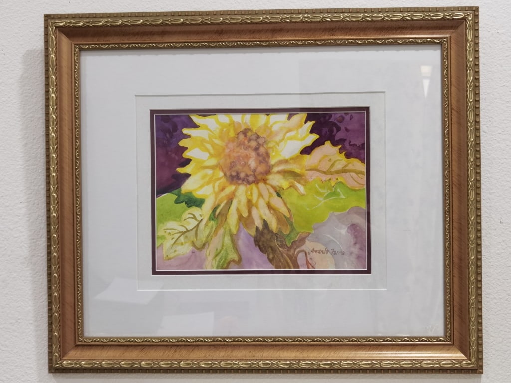 Signed Amanda Farris Sunflower Watercolor Painting (1 of 5)