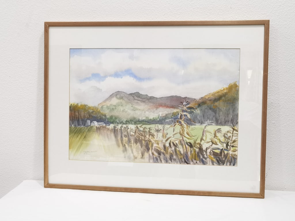 Signed M. Griscom "End of the Harvest" Watercolor: Signed M. Griscom "End of the Harvest" Watercolor Painting, 28in by 21.5in