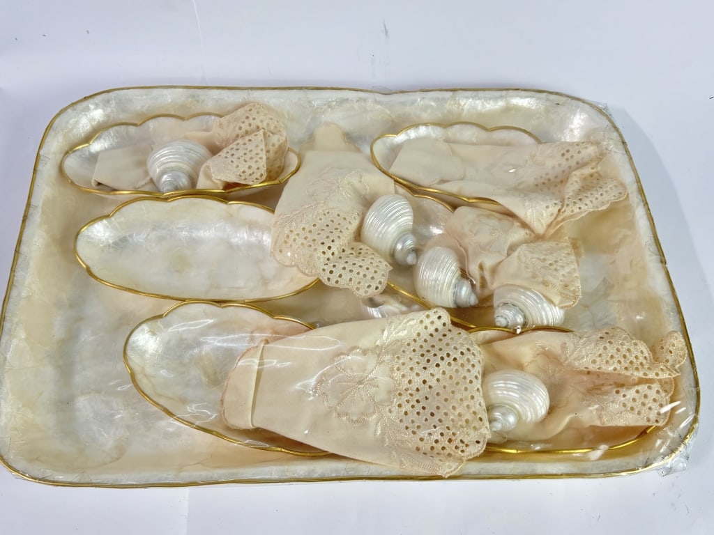 Capiz Shell Serving Tray and Accessory Set: Capiz Shell Serving Tray and Accessory Set, 16.5in by 11.5in by 2.5in