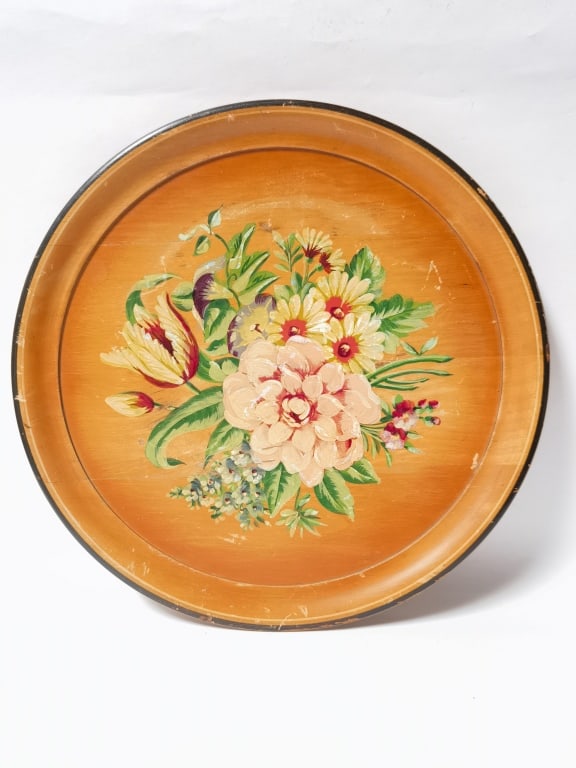 Robinhood Ware Hand-Painted Round Toleware Tray (1 of 3)