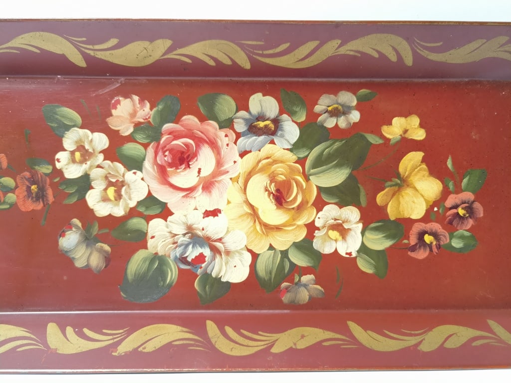 Vintage Rectangular Red Toleware Tray - 2